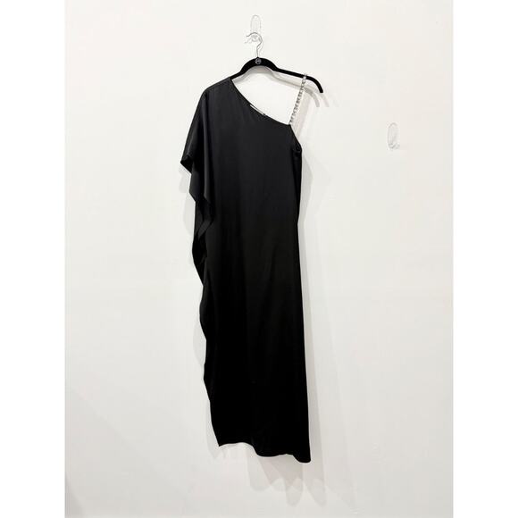 Alice & Olivia Tae Silk Crystal-Embellish One Shoulder Maxi Dress Black Womens 6 - Picture 2 of 5